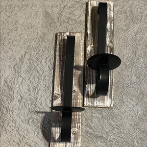 Hobby Lobby Black Metal Wall Sconces on Distressed Wood